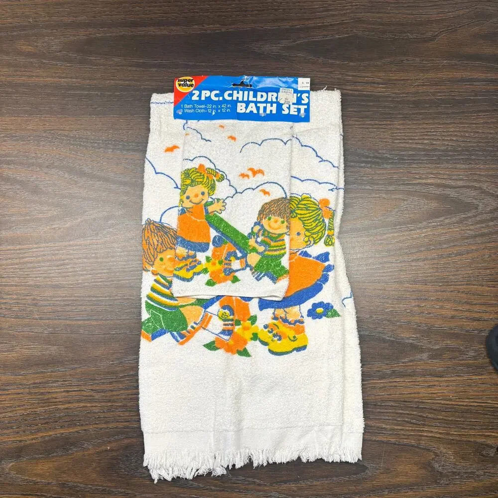Vintage Children’s Bath Set Towel 22inx42in Washcloth 12inx12in 2 PC 1992